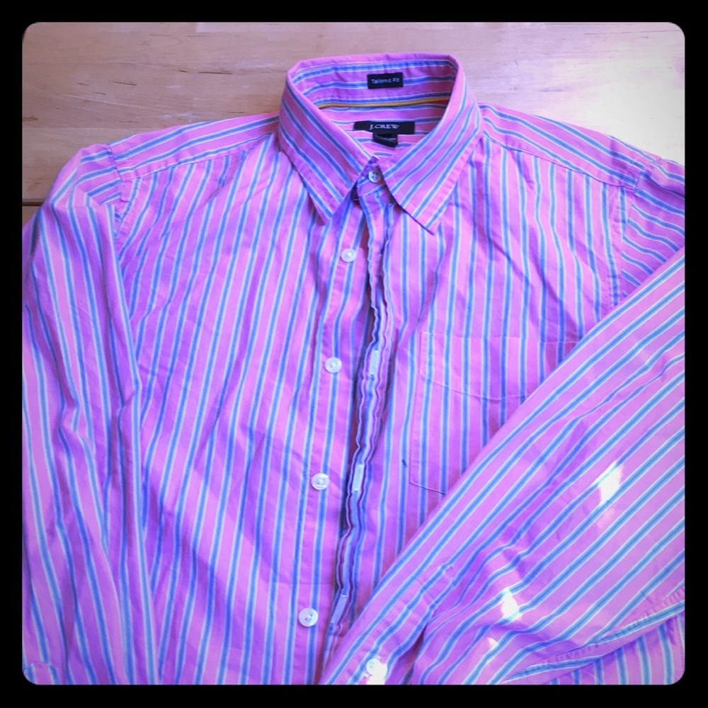J crew pink and blue striped button up